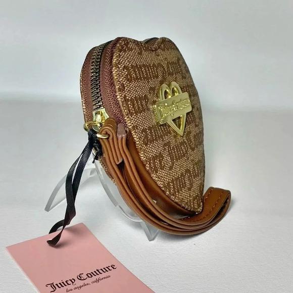 Juicy Couture Gothic Logo Print Brown Beige Heart Wristlet Bag NWT - Picture 6 of 7